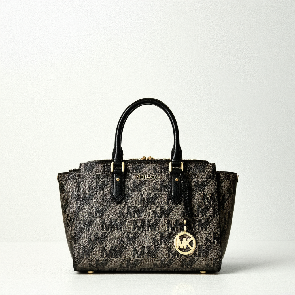 Michael Kors Bedford Medium Monogram Jacquard Satchel Black Black