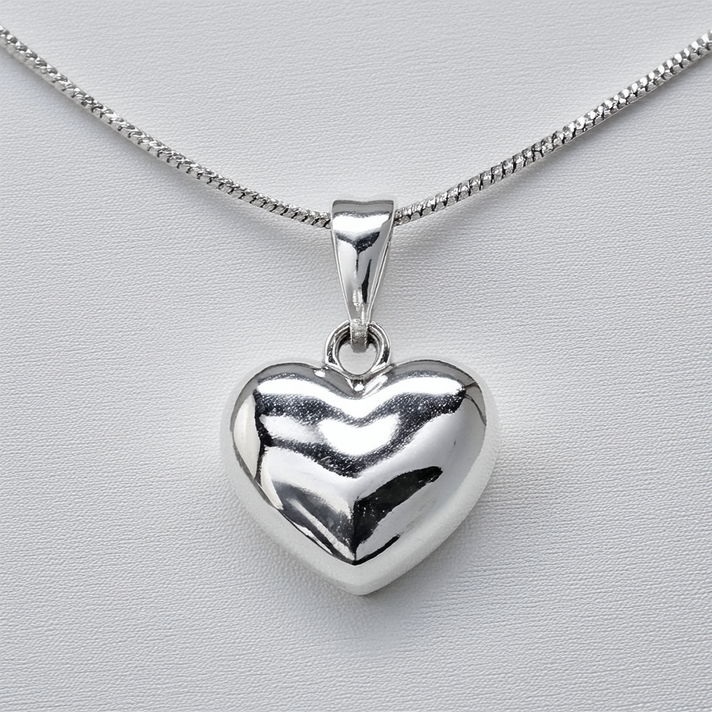 Amazon Collection Sterling Silver Puffed Heart Pendant, 16"