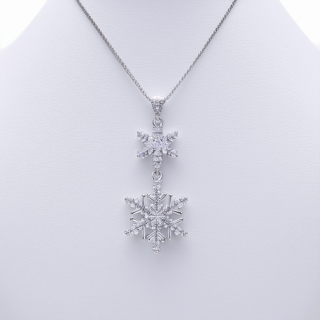 Amazon Collection Sterling Silver Two Piece Crystal and Snowflake Pendant Necklace, 18"