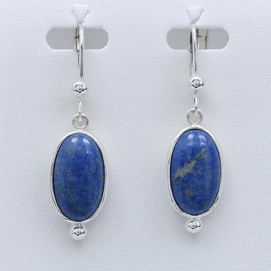 Amazon Collection Sterling Silver and Sodalite Oval Bead Drop Earrings