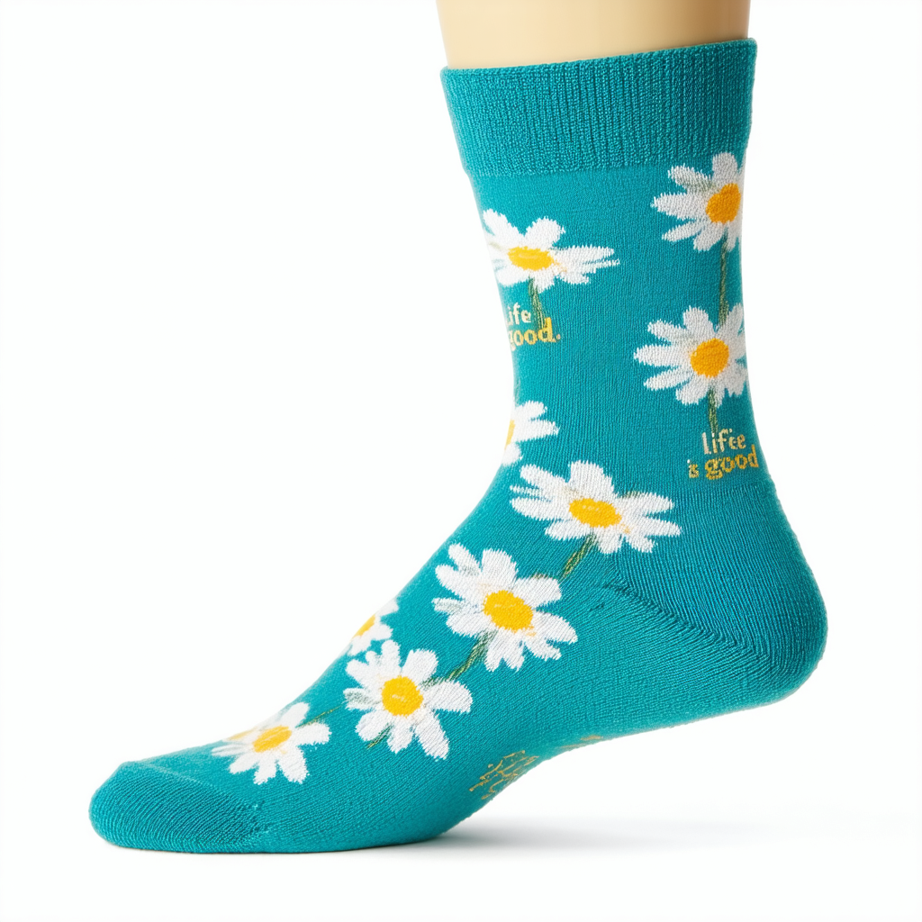Life is Good Women's Low Cut Sock Stripe Tossed Daisy Teal