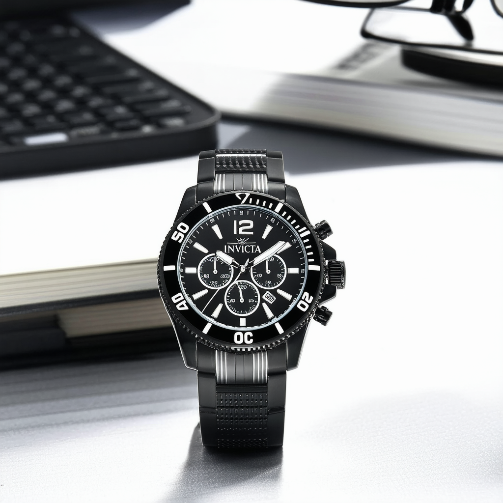 Invicta Men's 12966 I-Force Black Textured Dial Black Polyurethane Watch