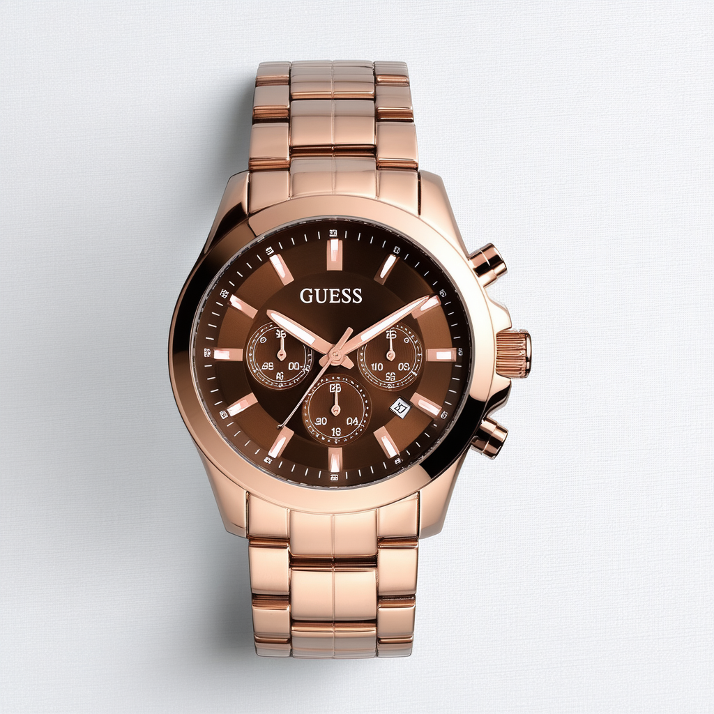 GUESS Men's U0244G6 Classic Rose Gold-Tone Watch with Brown Dial