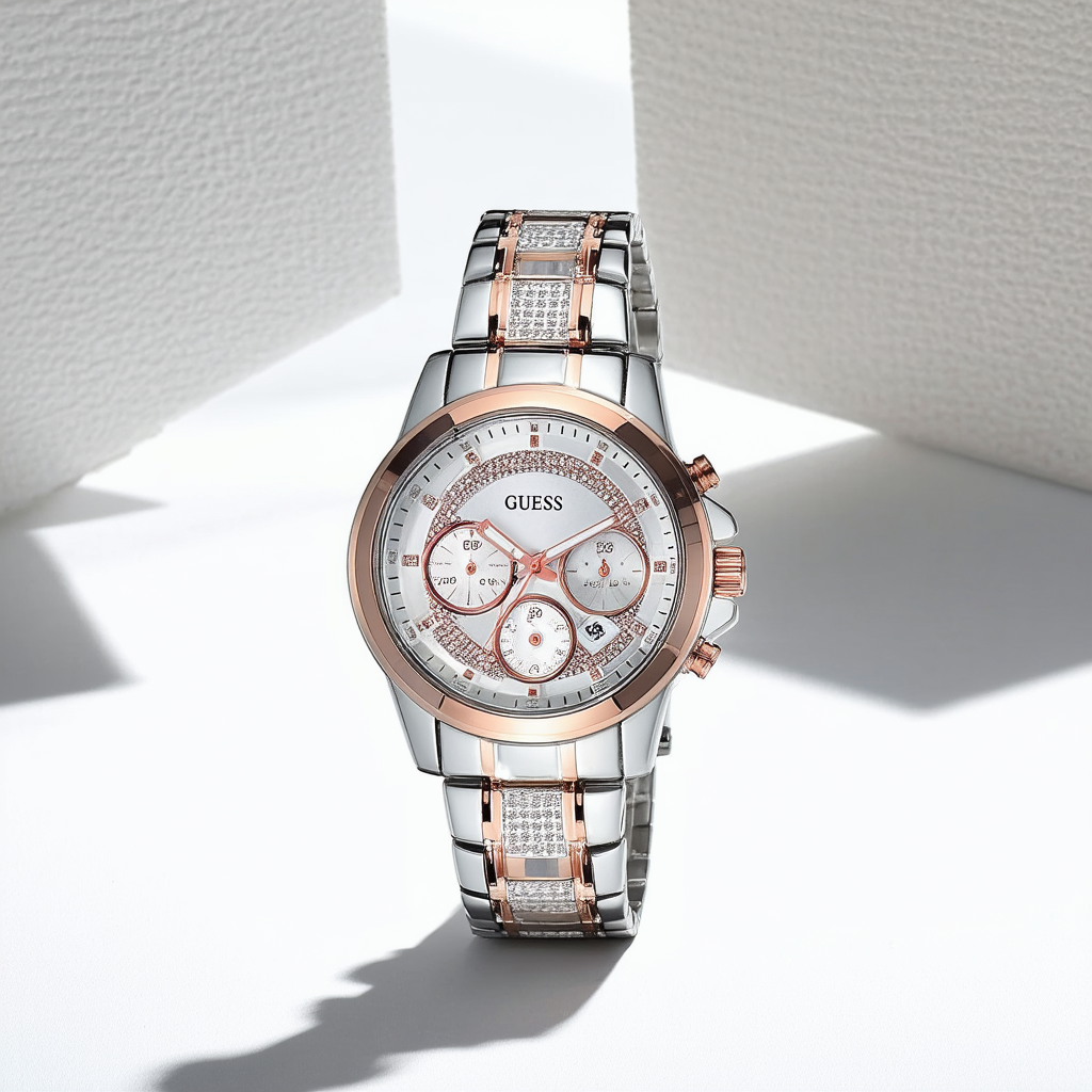 GUESS Women's U0024L1 Dazzling Silver & Rose-Gold-Tone Sport Watch
