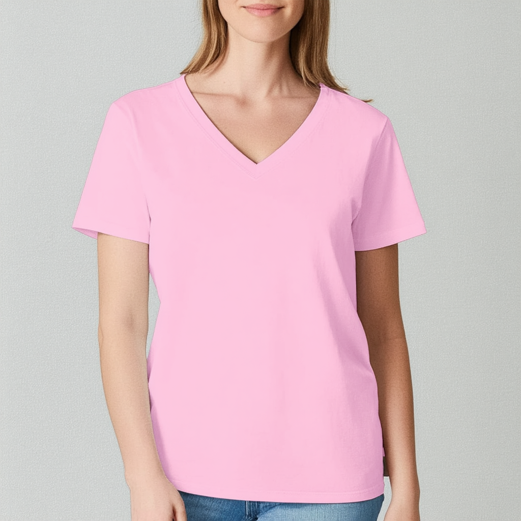 Hanes Women's Relax Fit Jersey V-Neck Tee Pale Pink