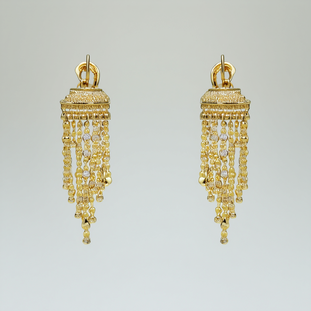 14k Yellow Gold Italian Multi-Strand Chandelier Dangle Earrings