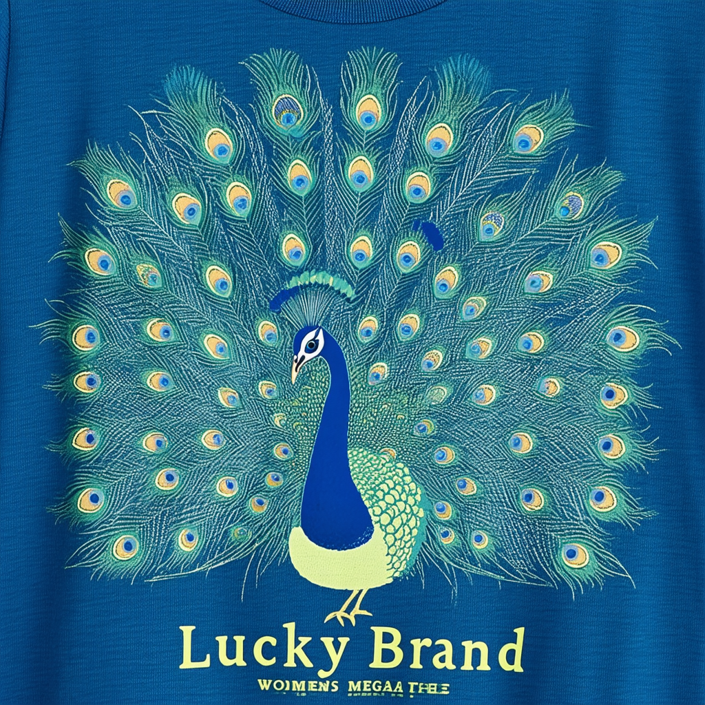 Lucky Brand Women's Mega Peacock Tee, Blue Ashes, Large