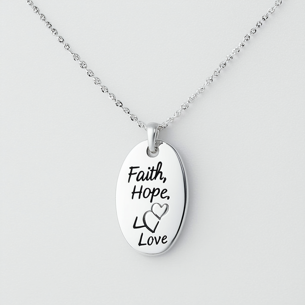 Amazon Collection Sterling Silver "Faith, Hope, Love" Oval Pendant Necklace , 18"