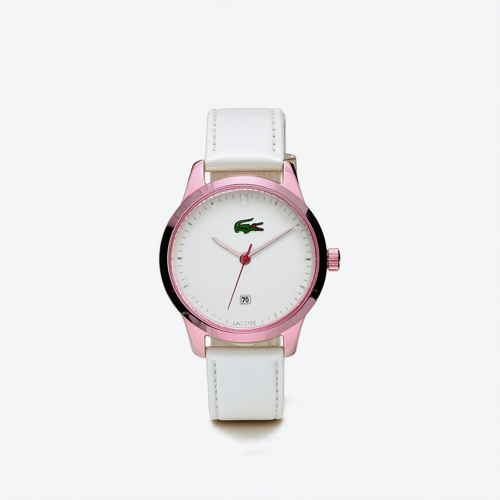 Lacoste Victoria Steel Womens Fashion Watch White Strap Pink Bezel 2000818