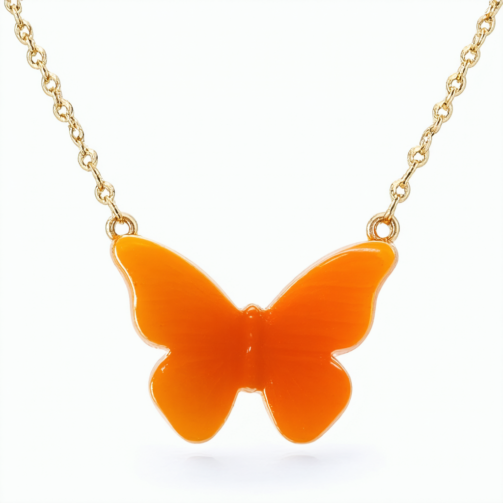 Cute Butterfly Pendant Necklace (Orange)