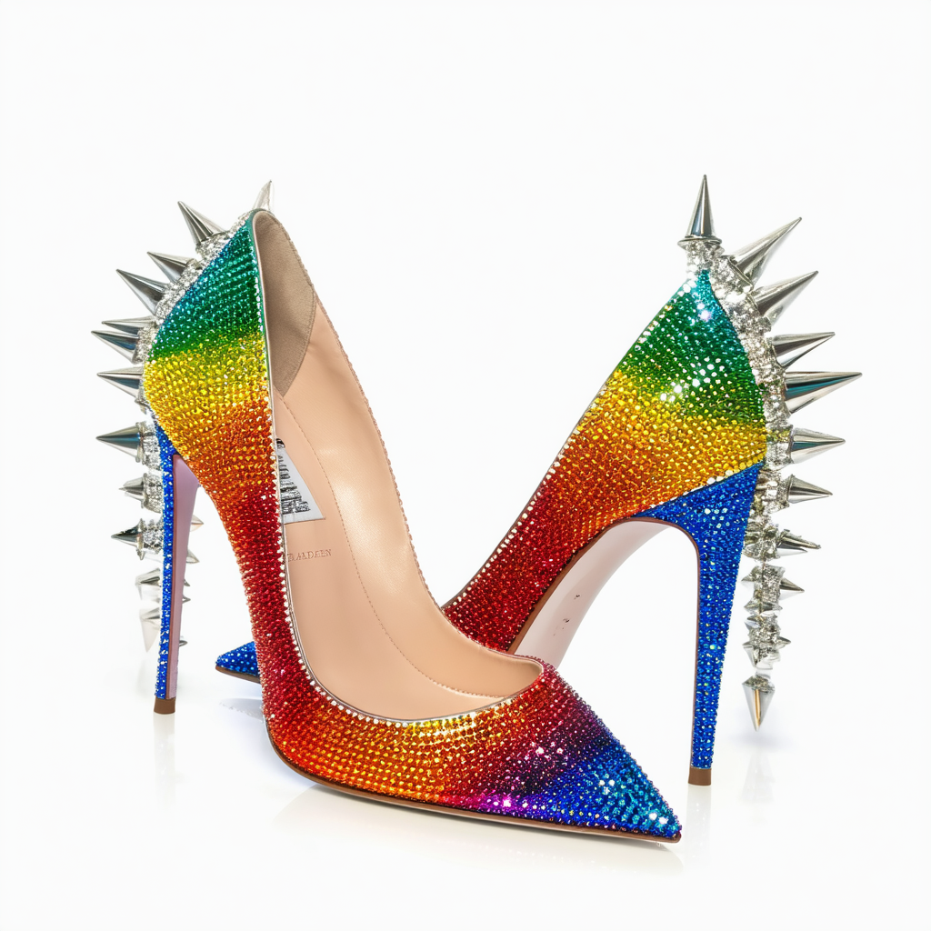 Steve Madden Various Rainbow Sexy Stiletto Rhinestone Embellished Spike Pumps