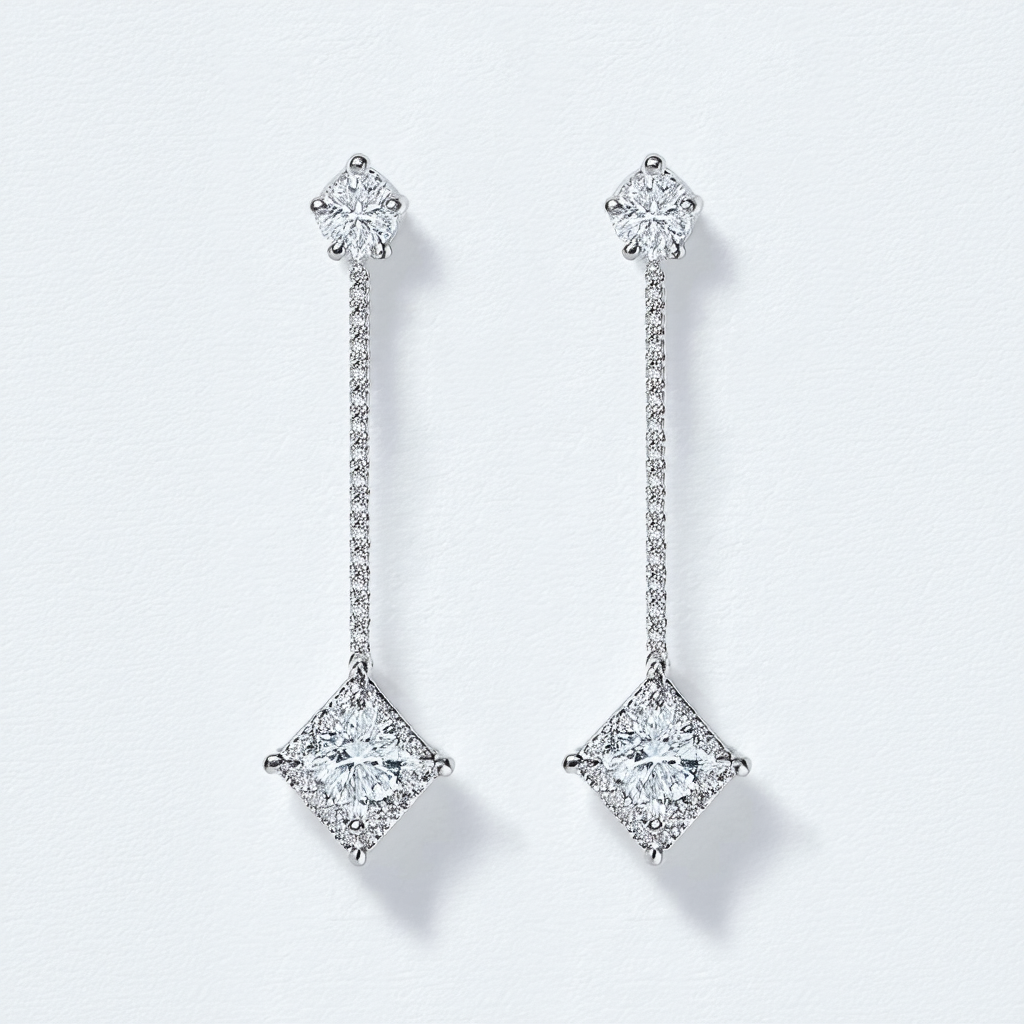 Amazon Collection Sterling Silver Diamond Shape Front-Back Chain Drop Earrings