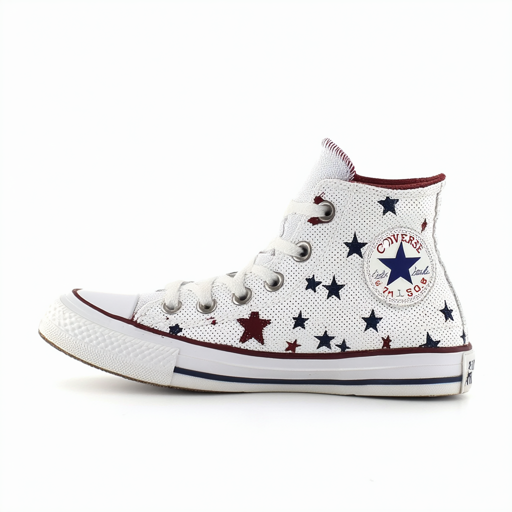 Converse Women's Chuck Taylor Perforated Stars High Top Sneaker, White/Garnet/Athletic Navy, 4 M US