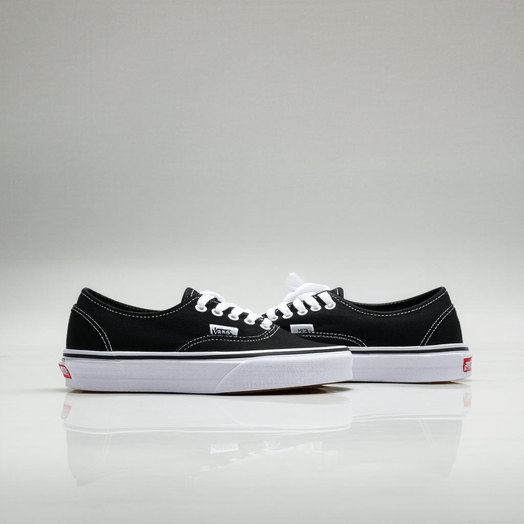 Vans Womens Authentic Canvas Lace Up Sneakers Casual Plimsolls Shoe - Black/Black - 6