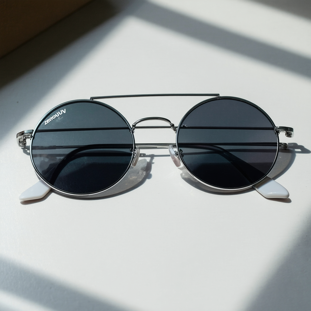 zeroUV Metal Crossbar Flip-Up Lens Retro Circle Round Sunglasses (Silver Smoke)