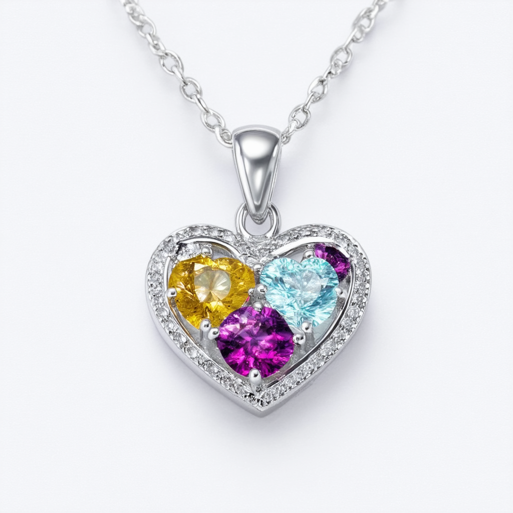 Sterling Silver and Multi-Gemstone Heart Pendant Necklace, 18"
