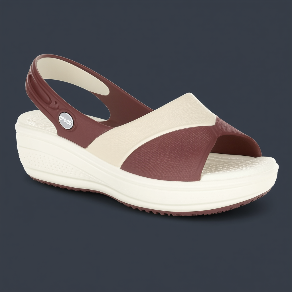 crocs Women's Color Block Wedge W Wedge Sandal, Mahogany/Stucco, 5 US/5 M US