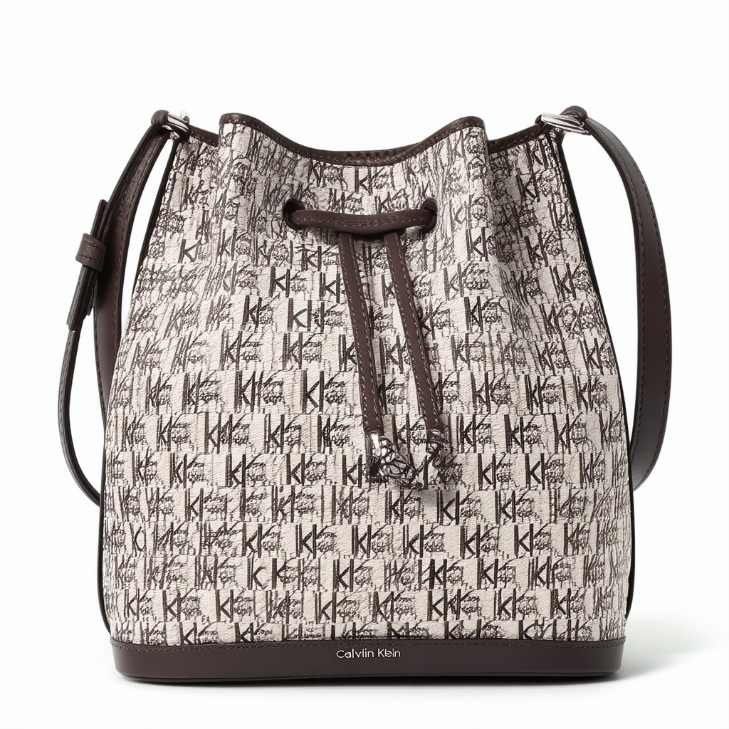 Calvin Klein womens Jordan Brown Logo Drawstring Bucket Shoulder Bag
