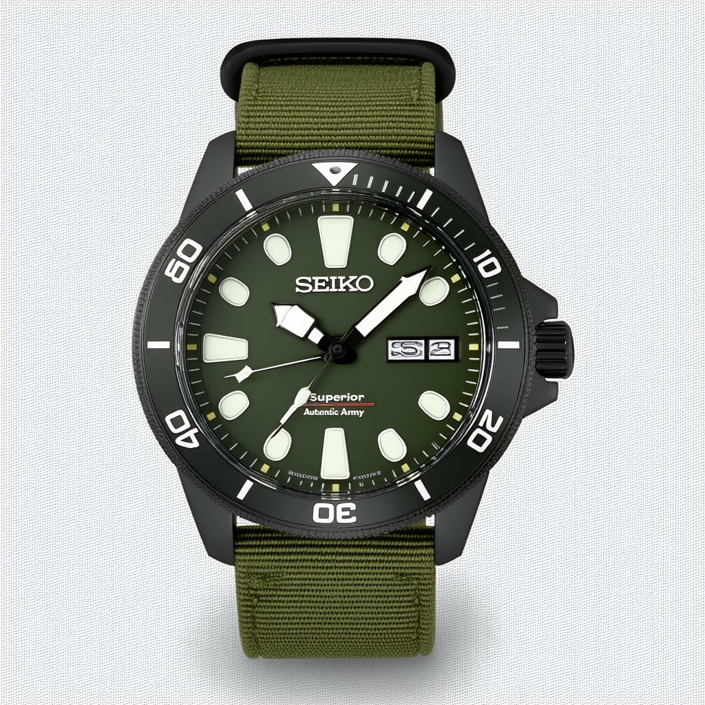 Seiko Superior Automatic Army Green Dial Green Canvas Mens Watch SSA055