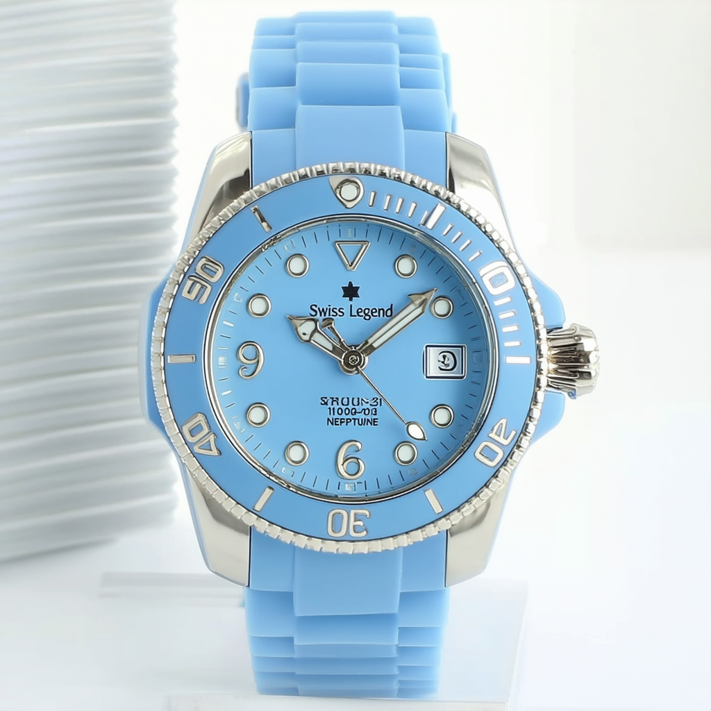 Swiss Legend Women's 11044P-012 Neptune Light Blue Dial Light Blue Silicone Watch