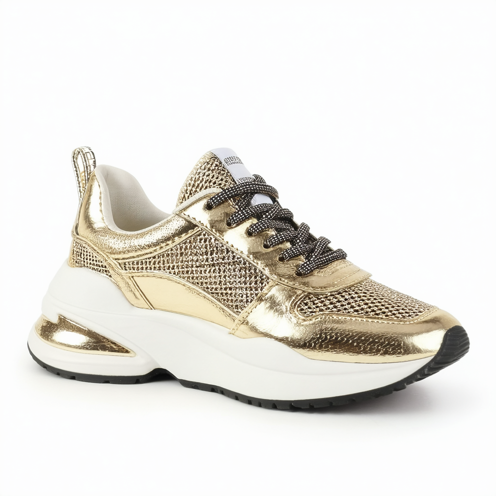Steve Madden Women's Sm1 Fashion Sneaker, Gold/Multi, 8 M US