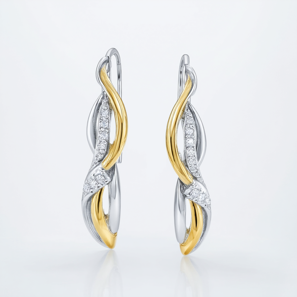 Amazon Collection Sterling Silver and 14k Yellow Gold Interlocking Design Diamond Drop Earrings