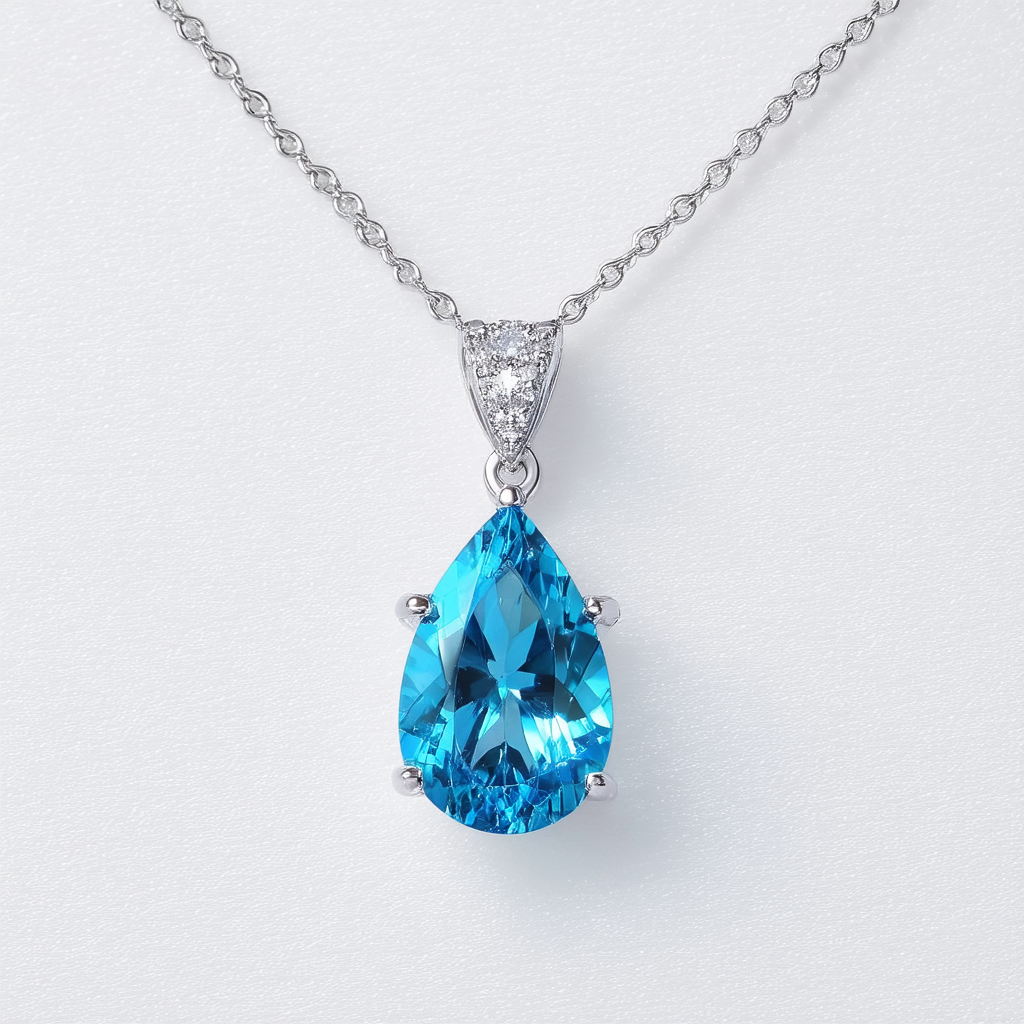 Amazon Collection Sterling Silver Drop-Shaped Blue Topaz Pendant Necklace, 18.5"