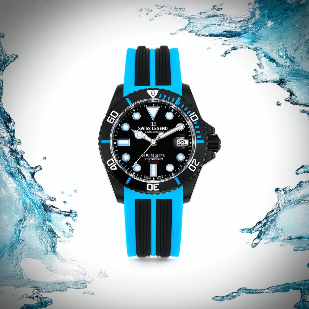 Swiss Legend Men's 11818A-BB-01-BBLS Neptune Automatic Black Dial Light Blue Silicone Watch