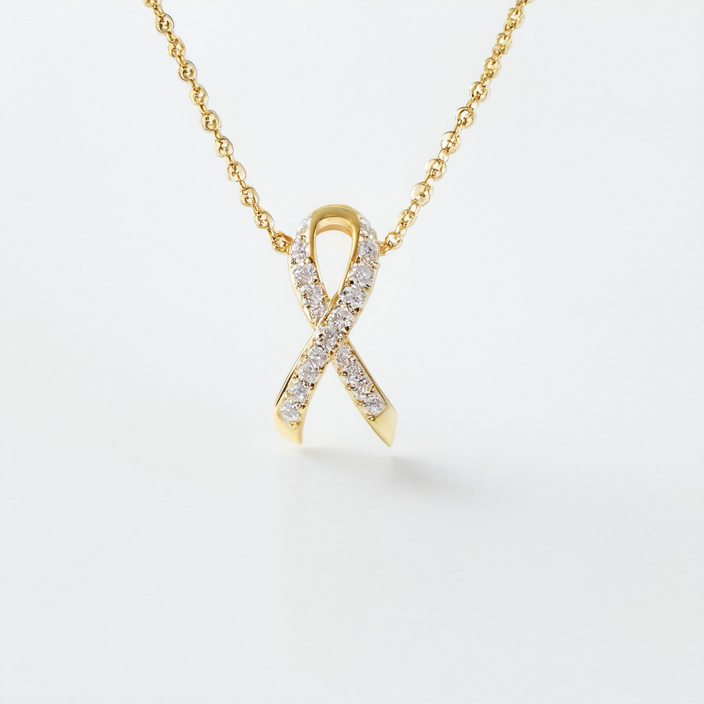 Amazon Collection Gold-Plated Sterling Silver Cubic Zirconia Ribbon Pendant Necklace, 18"