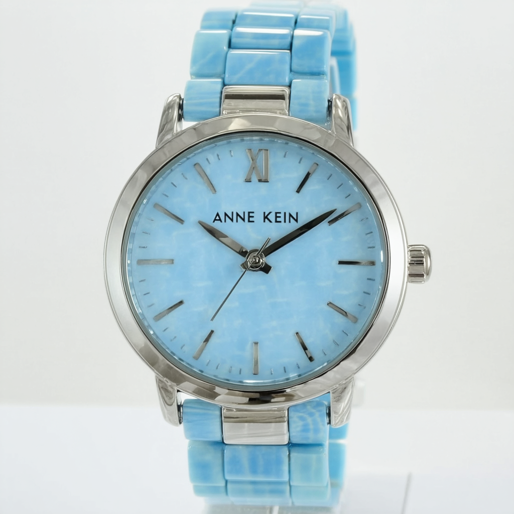 Anne Klein Women's AK/2389LBSV Silver-Tone and Light Blue Ceramic Bracelet Watch