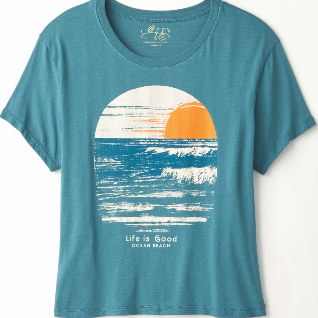 Life is Good Womens Ocean Beach Sun Graphic T-Shirt Crusher Collection