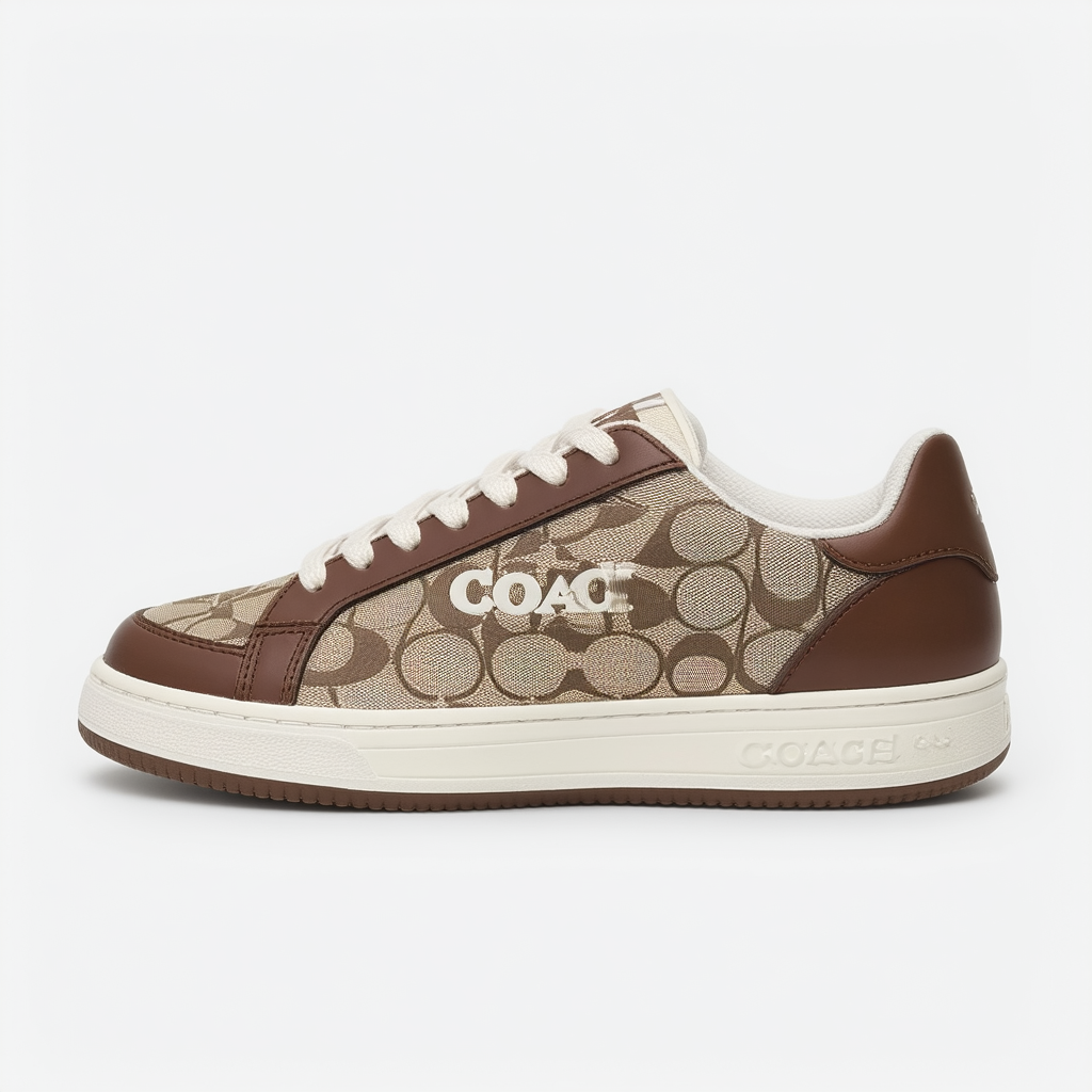 Coach Womens Empire Outline Sneaker Khaki/Chestnut Size 7.5