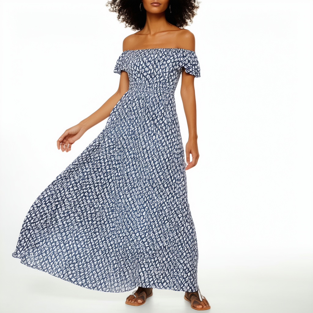 Calvin Klein Women's Printed Off The Shoulder Maxi Dress