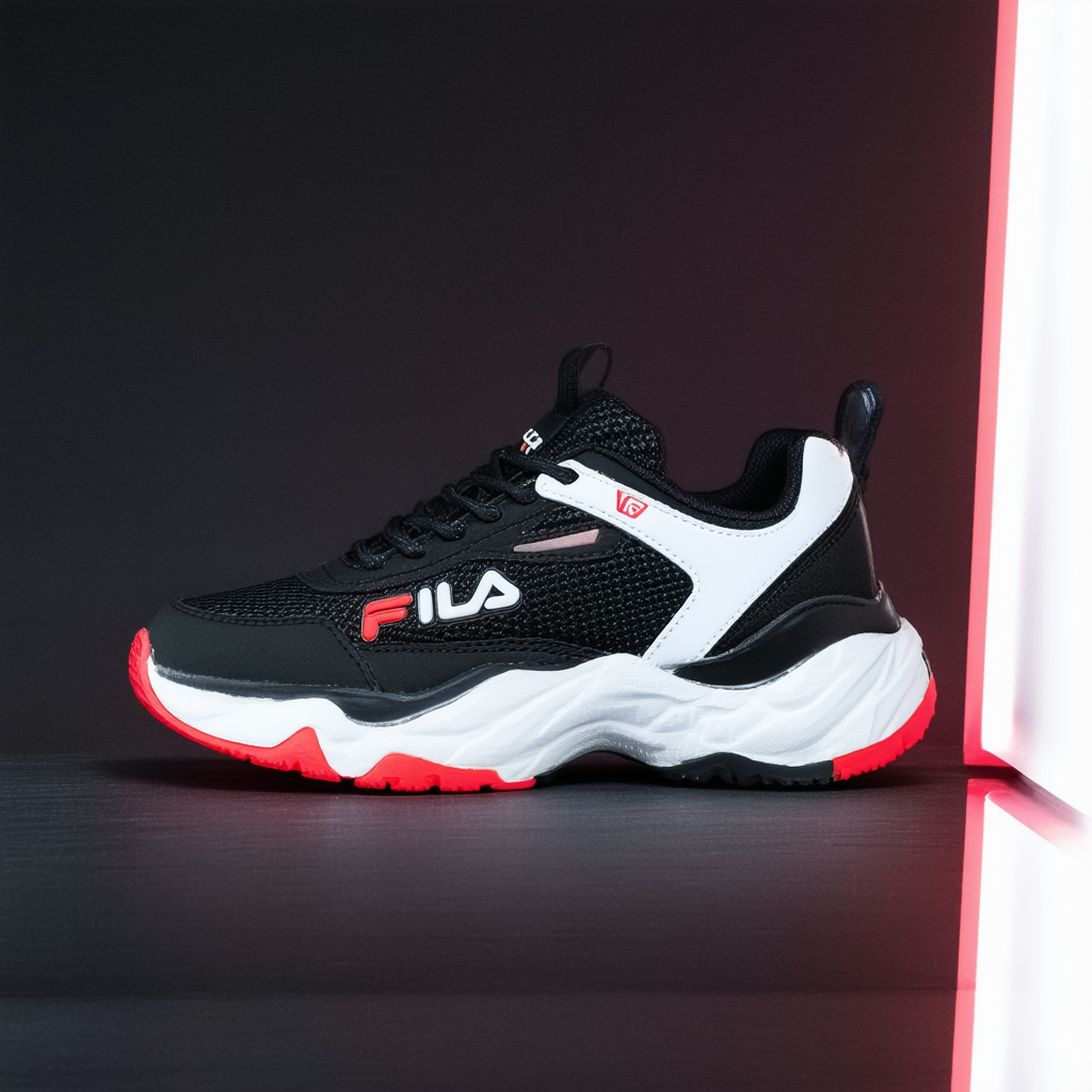 Fila Men's Mb GID Lightweight Padded Comfortable Fashion Sneakers, Black/White Red, 12