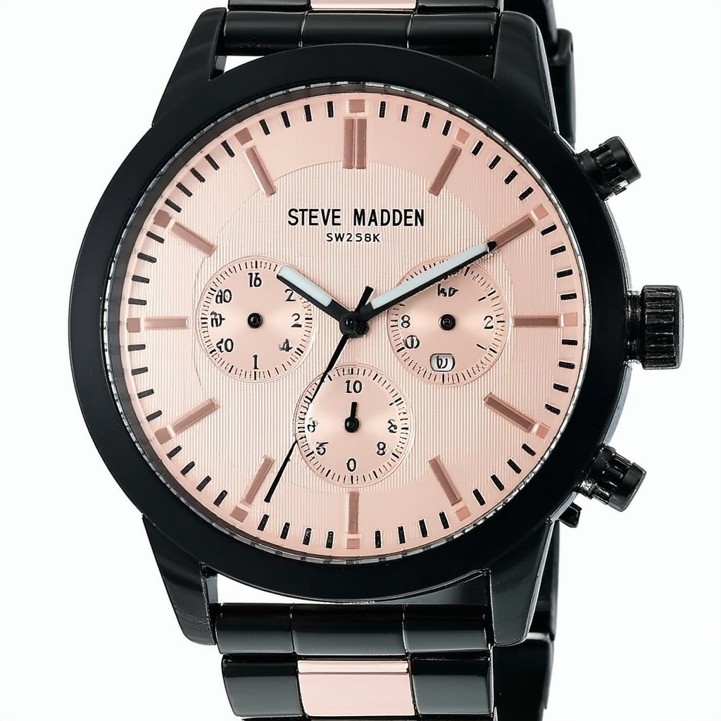 Steve Madden Men's SMW251BK Analog Display Quartz Black Watch, Gunmetal/Rose, One Size