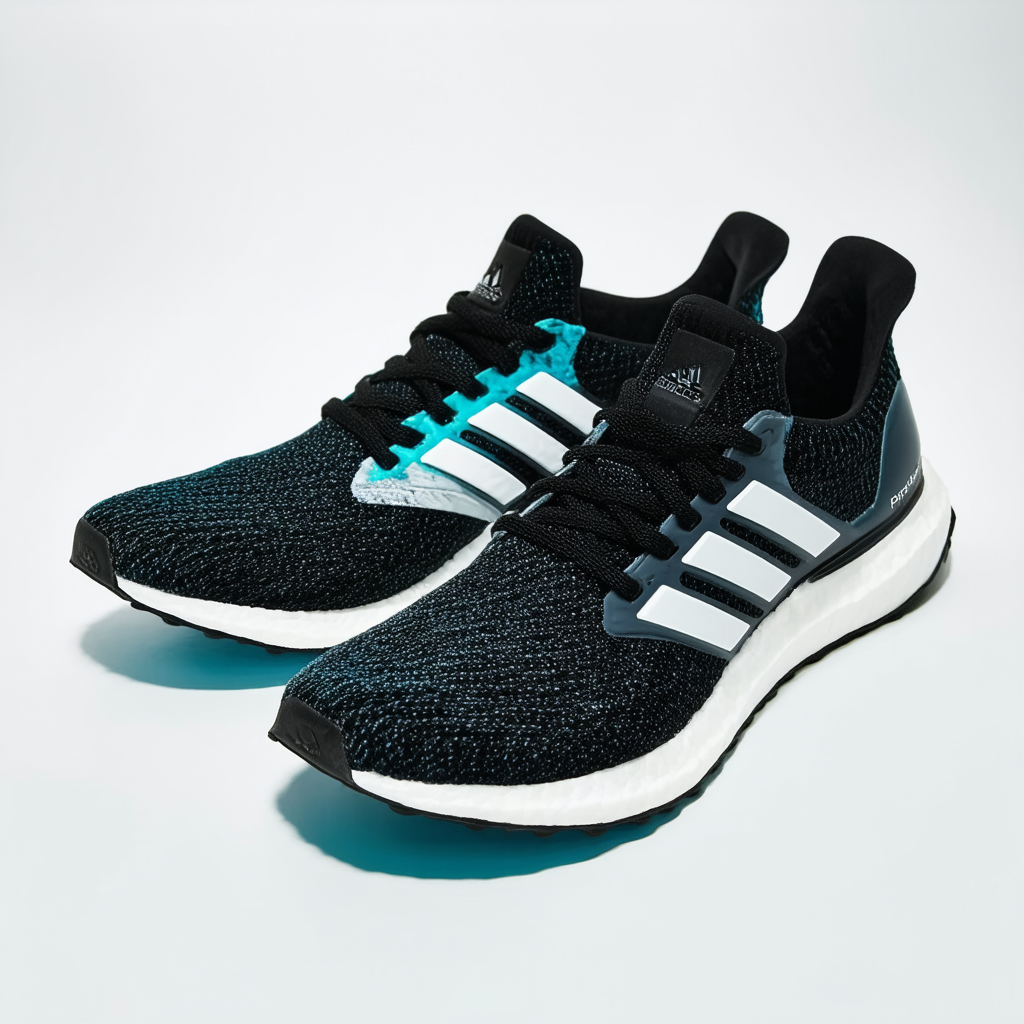 adidas Pureboost Go Black/White/Cyan Blue Running Shoes (EE4675)