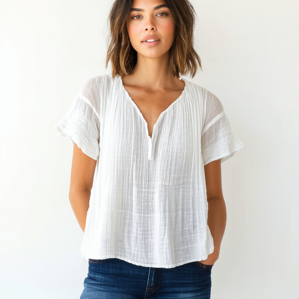Lucky Brand Women's Short Sleeve Woven Gauze Top