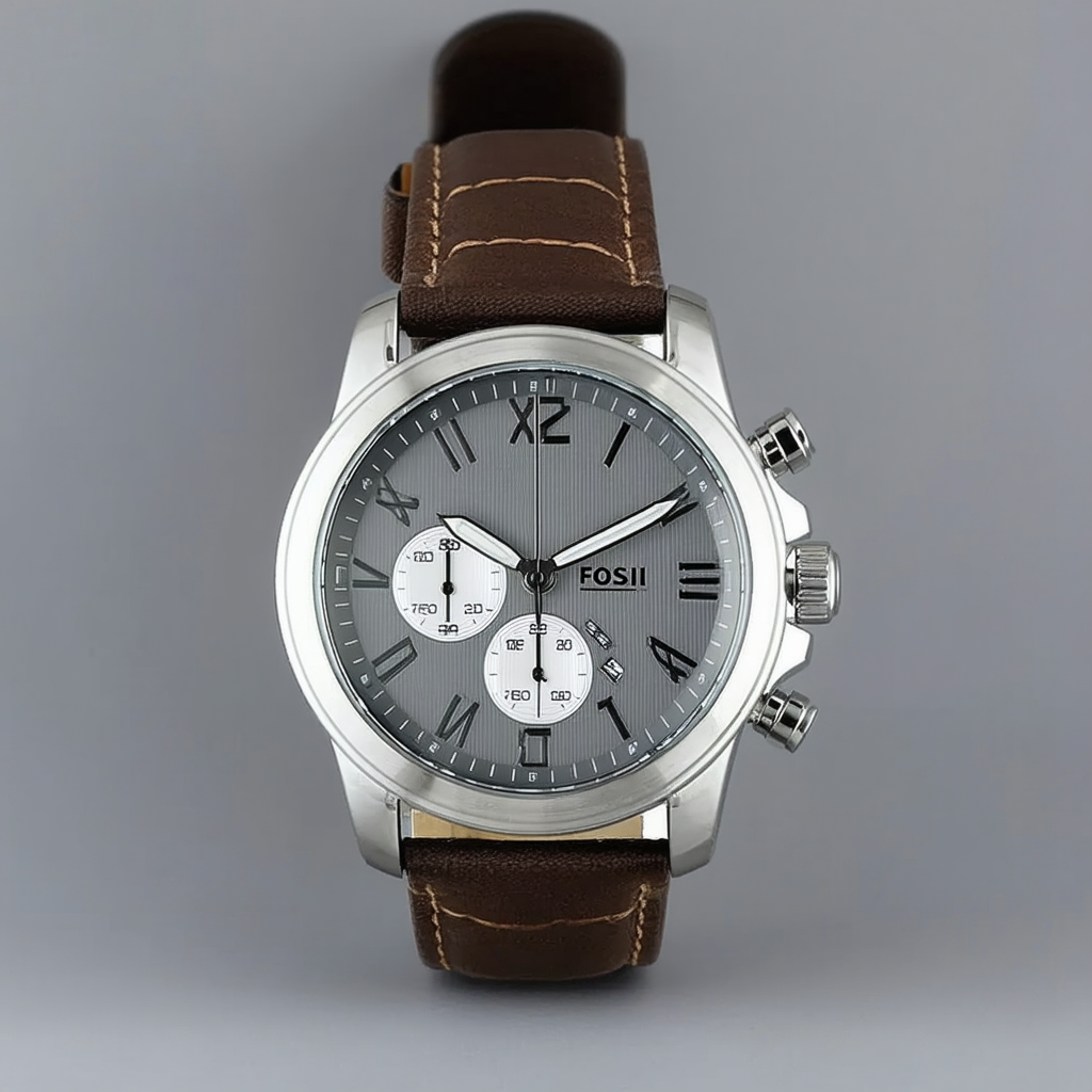 Fossil Men's JR1419 Nate Chronograph Leather Watch - Grey
