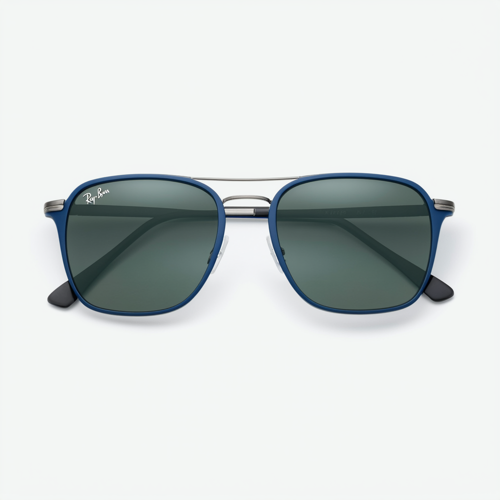 Ray-Ban Men's Rb3521 Steel Square Sunglasses, Matte Blue/Gradient Green, 52 mm