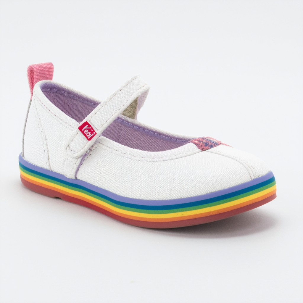 Keds Harper Mary Jane Flat, White/Rainbow, 12 US Unisex Little Kid