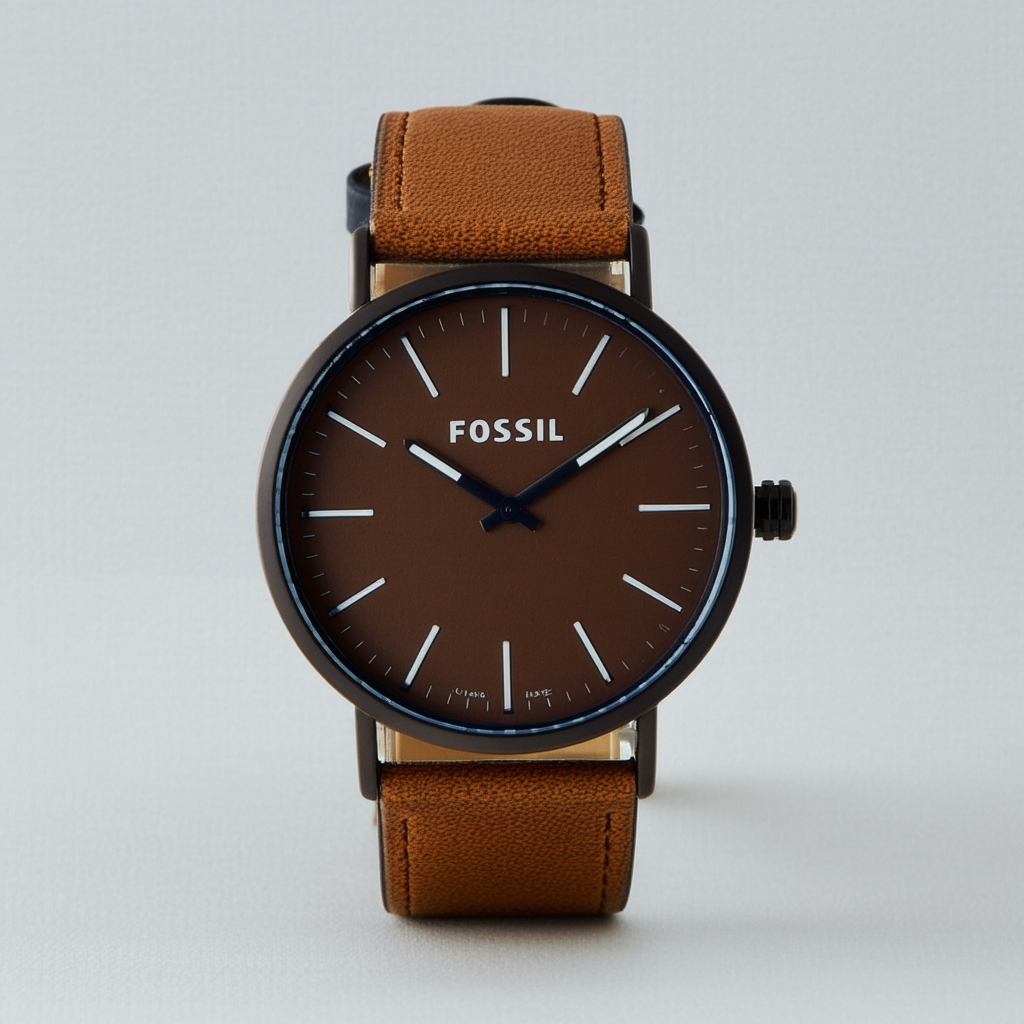 Fossil Clyde Brown Dial Dark Brown Leather Cuff Mens Watch JR1365