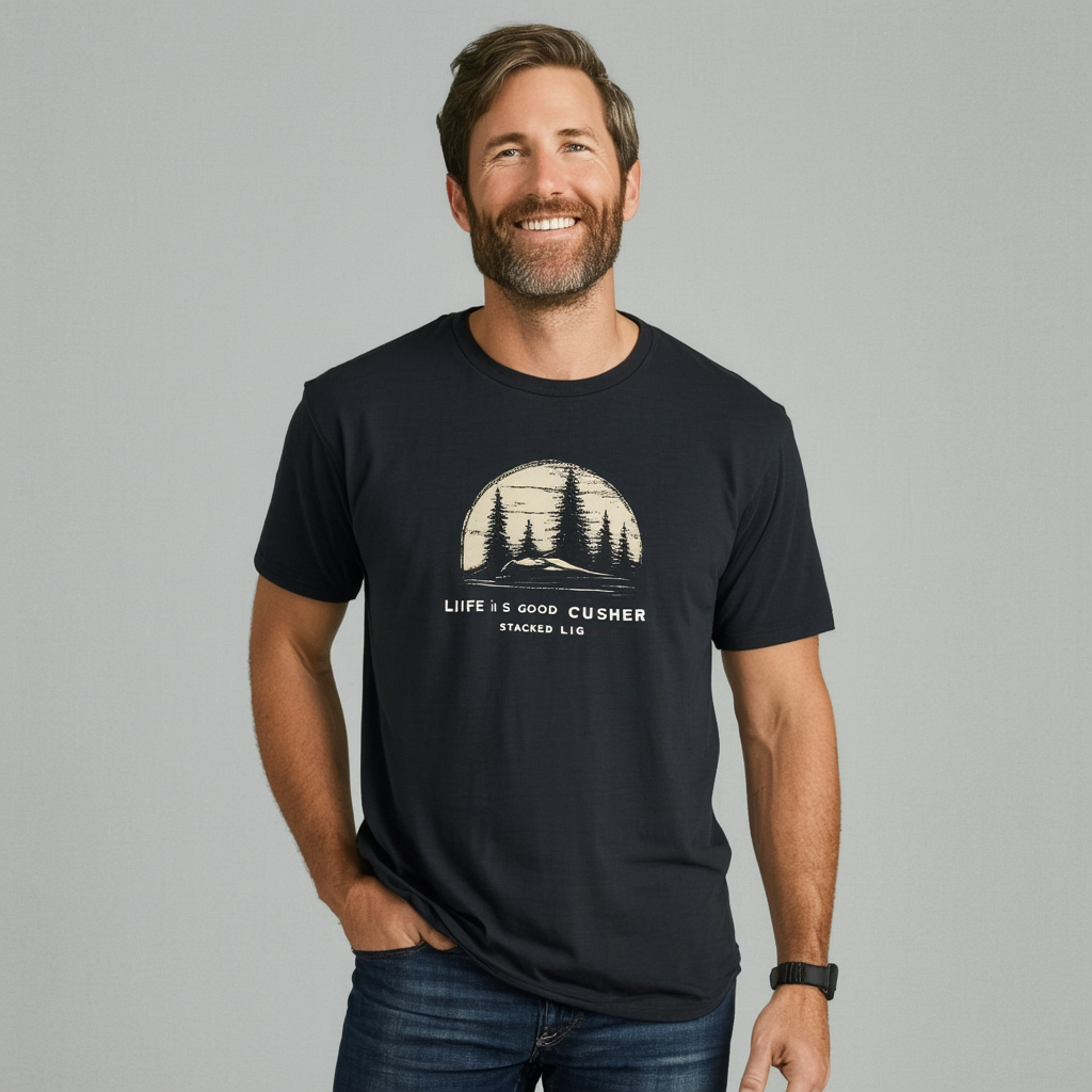 Life is Good Men's Crusher Stacked LIG T-Shirt (Night Black)