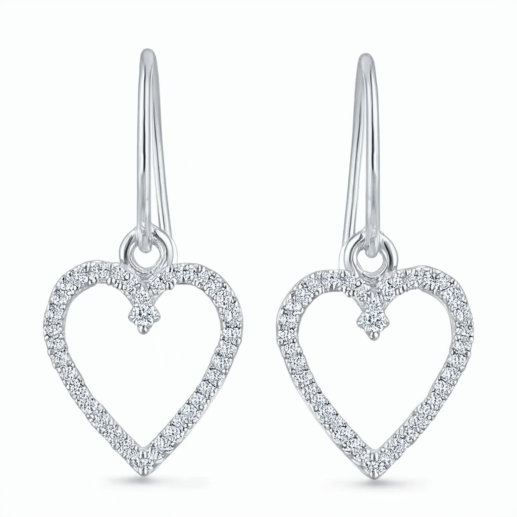 Amazon Collection Sterling Silver Diamond Open Heart Wire Earrings