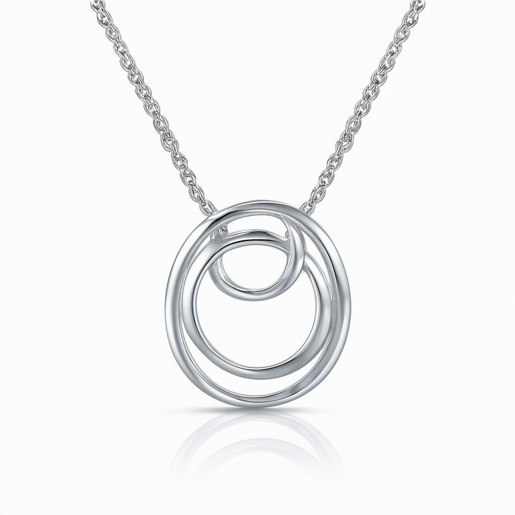 Amazon Collection Sterling Silver Two-Circle Pendant Necklace