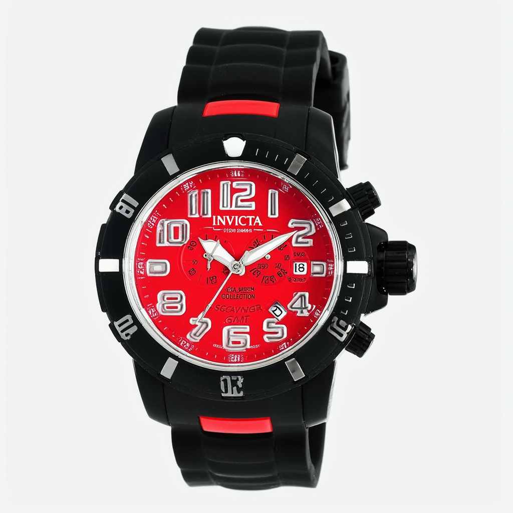 Invicta Men's 0669 II Collection Sea Scavenger GMT Red Dial Black Polyurethane Watch