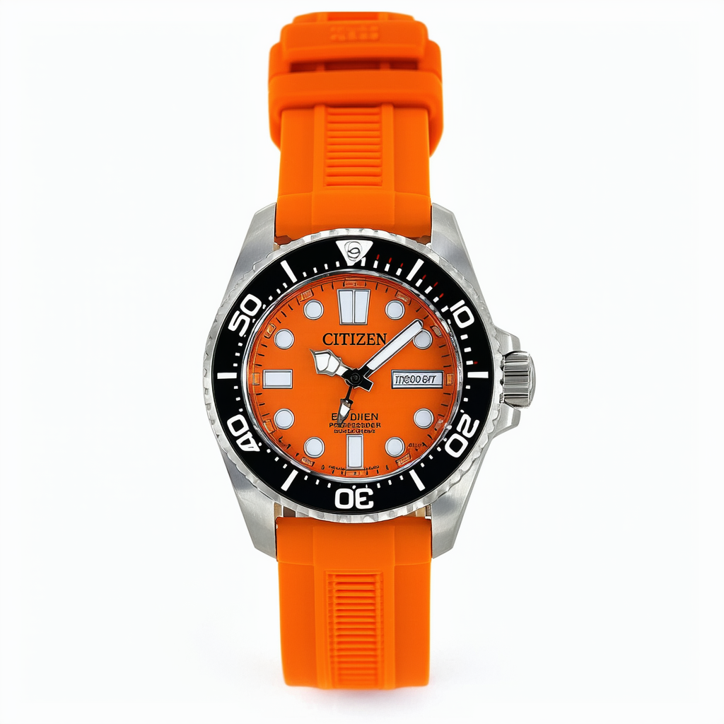 Citizen Men's BN0071-06E Eco-Drive Professional Diver Orange Rubber Strap Watch