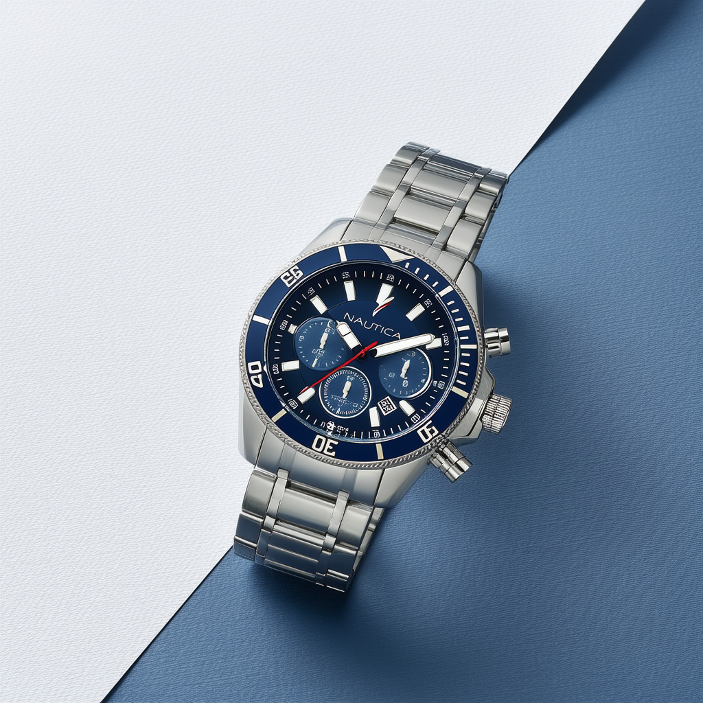 Nautica Men's N15017G NCS 600 Silver Stainless Steel Bracelet and Case with Blue Dial Watch