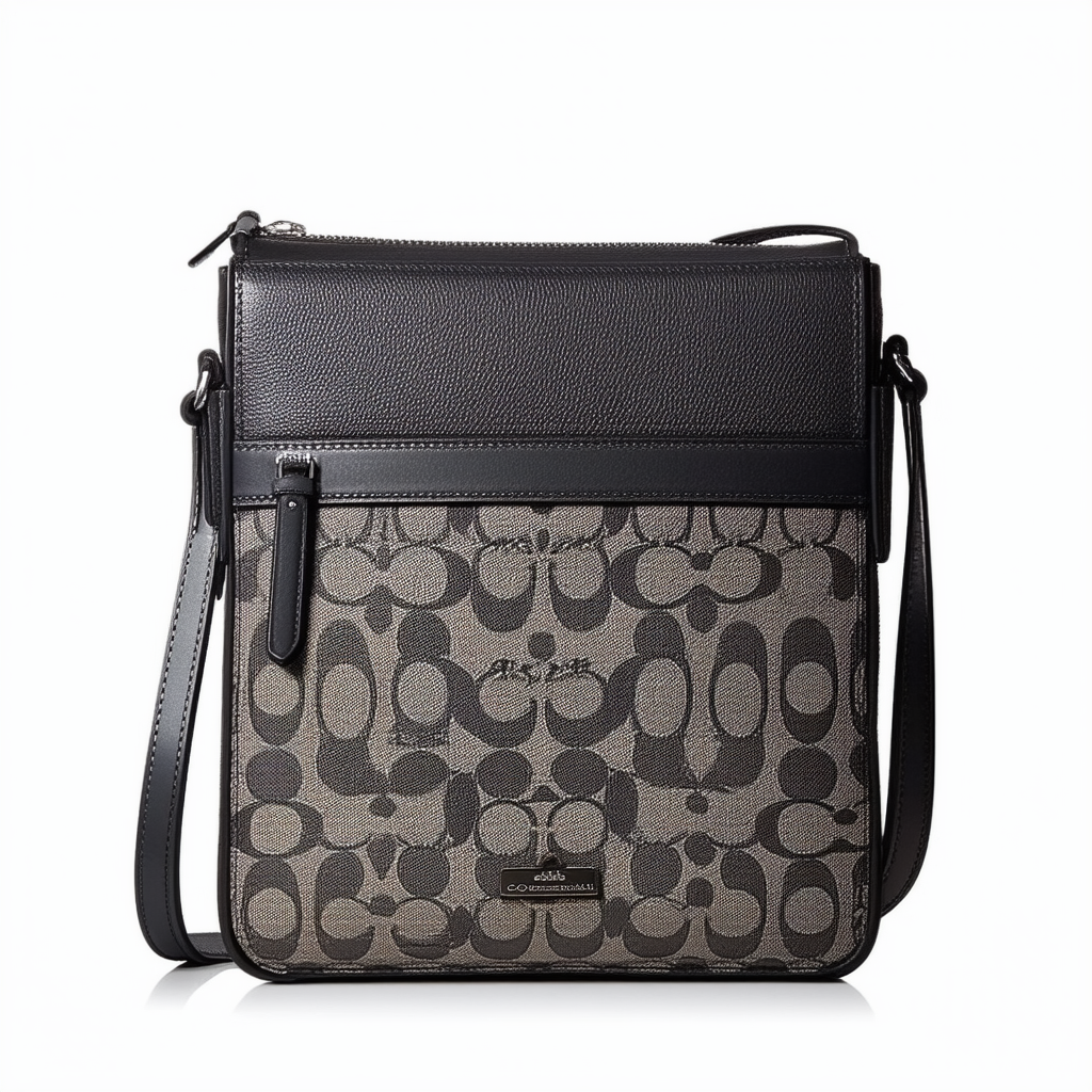 Coach Mens Signature Heritage Zip Top Crossbody Messenger Bag 71131 Charcoal Black