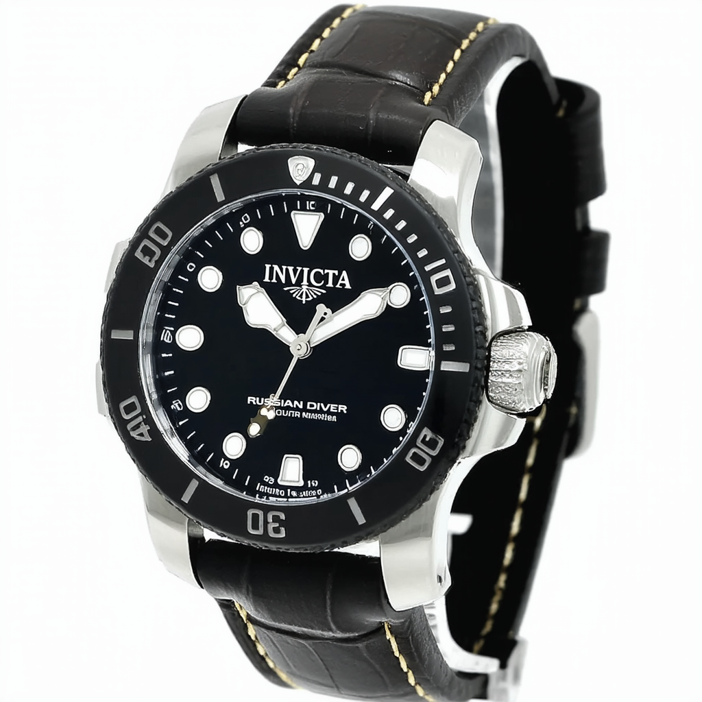 Invicta 52mm Russian Diver Nautilus Swiss Made ETA 2824 Automatic Leather Strap Watch