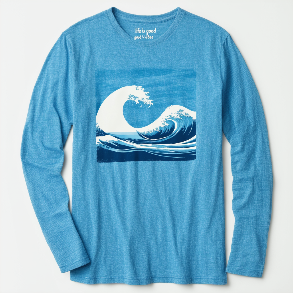 Life is Good Men's Crusher Good Vibes Wave Tee, Marina Blue, Large